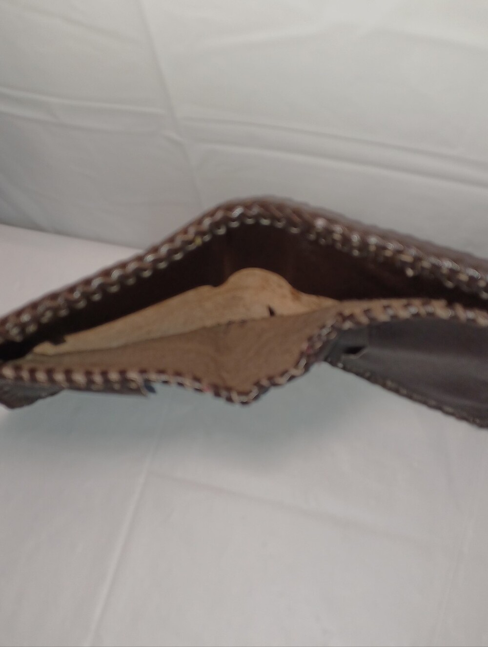 Brown Leather Men’s Wallet - Hand-Tooled Bifold. MYRON Embossed On Front - Picture 6 of 10